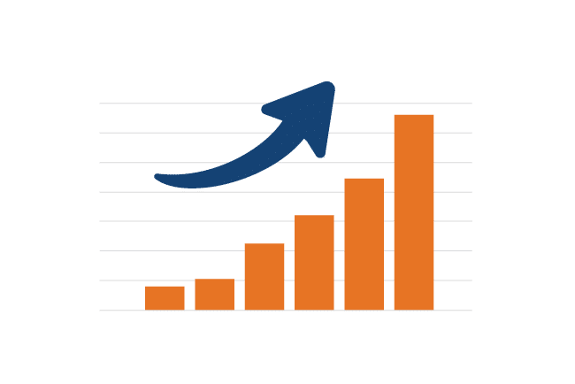 bar graph trending upwards with arrow showing upwards growth