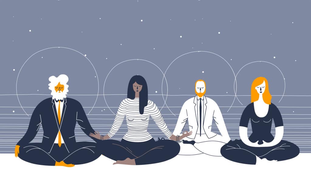 graphic of adults doing meditation