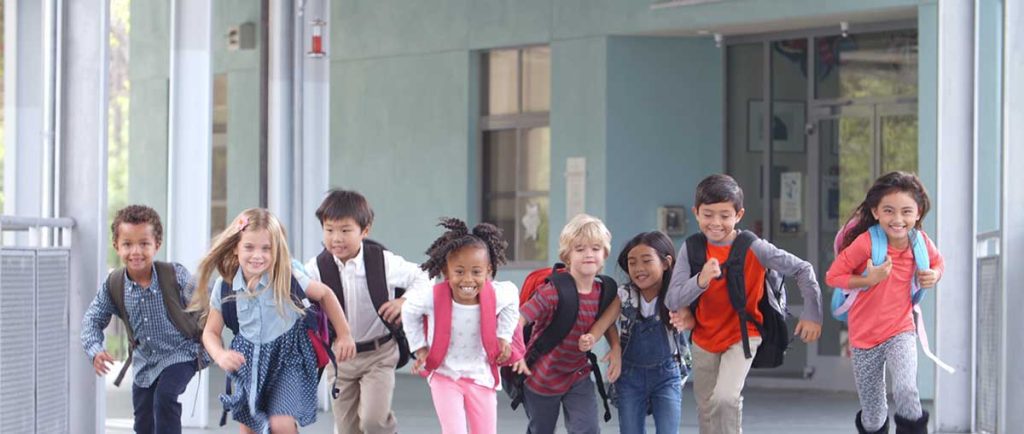School kids running for fun