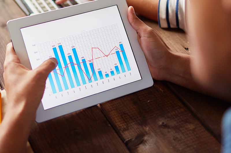 An ipad with a graph chart on it