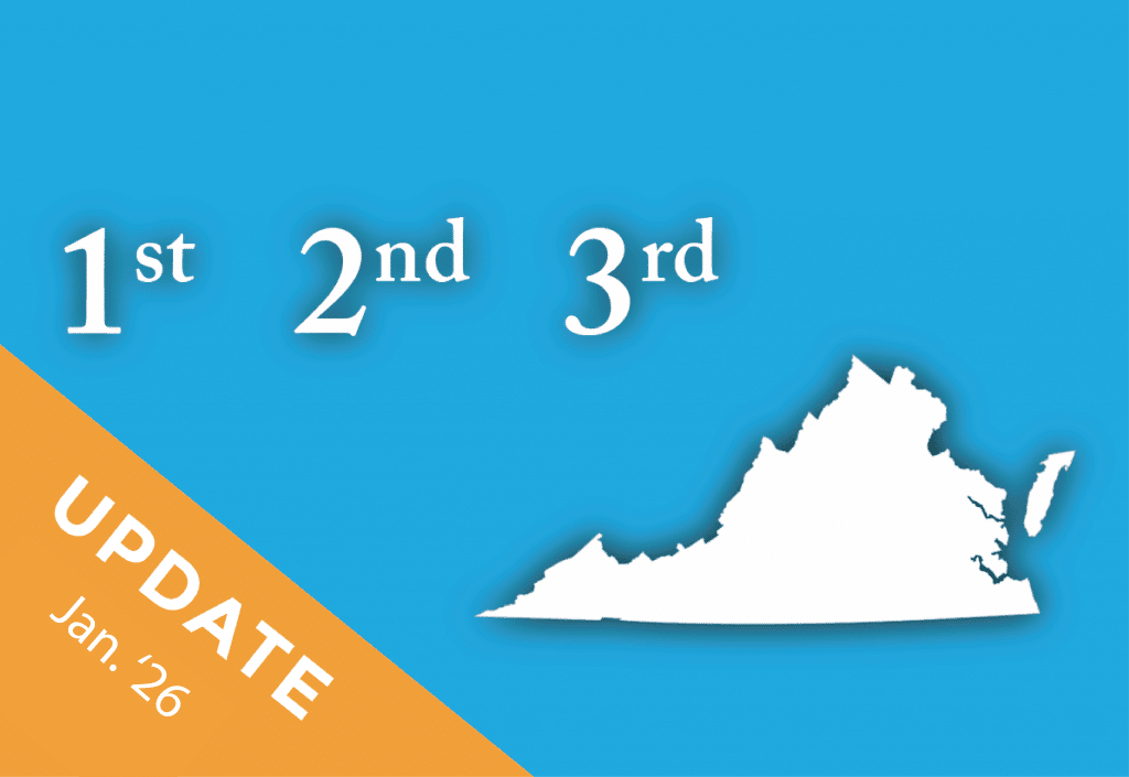 Graphic of Virginia with text that reads 1st, 2nd, 3rd, Update Jan. '26