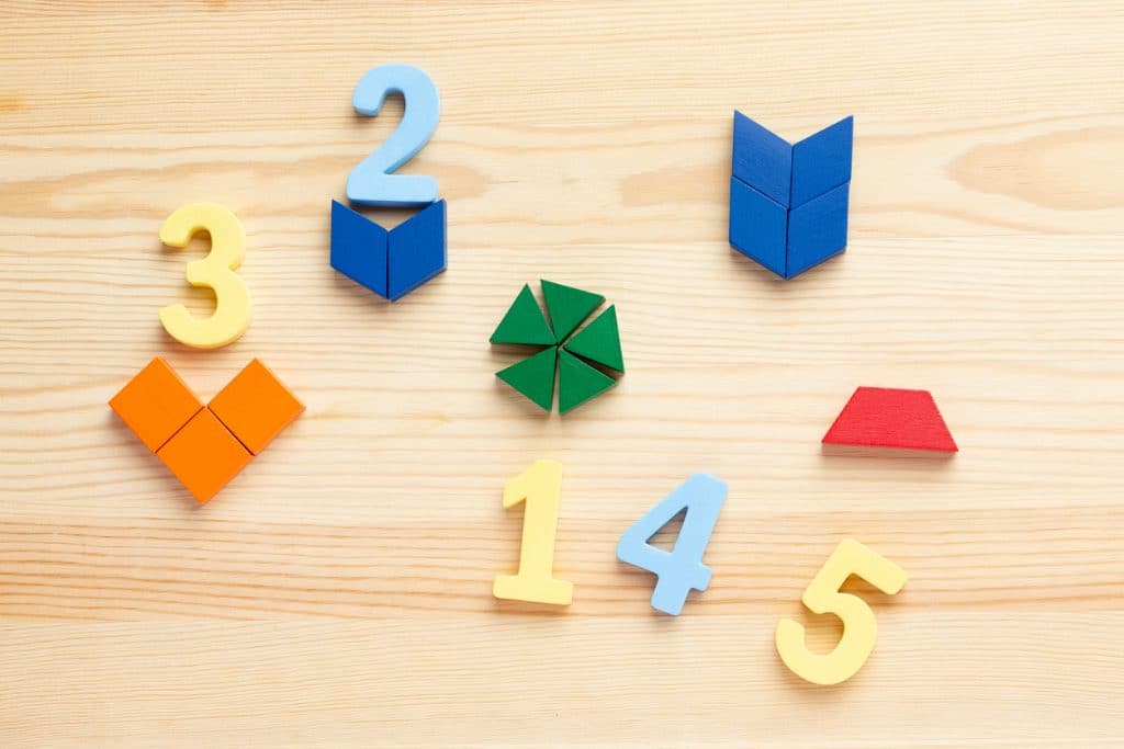 Numbers and shapes scattered on a table